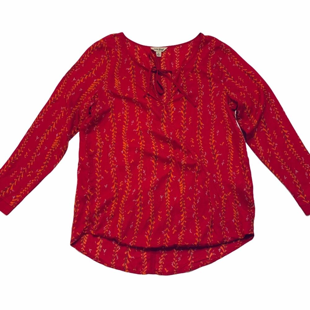 Lucky Brand Womens top pink faux wrap blouse vine/floral pattern small